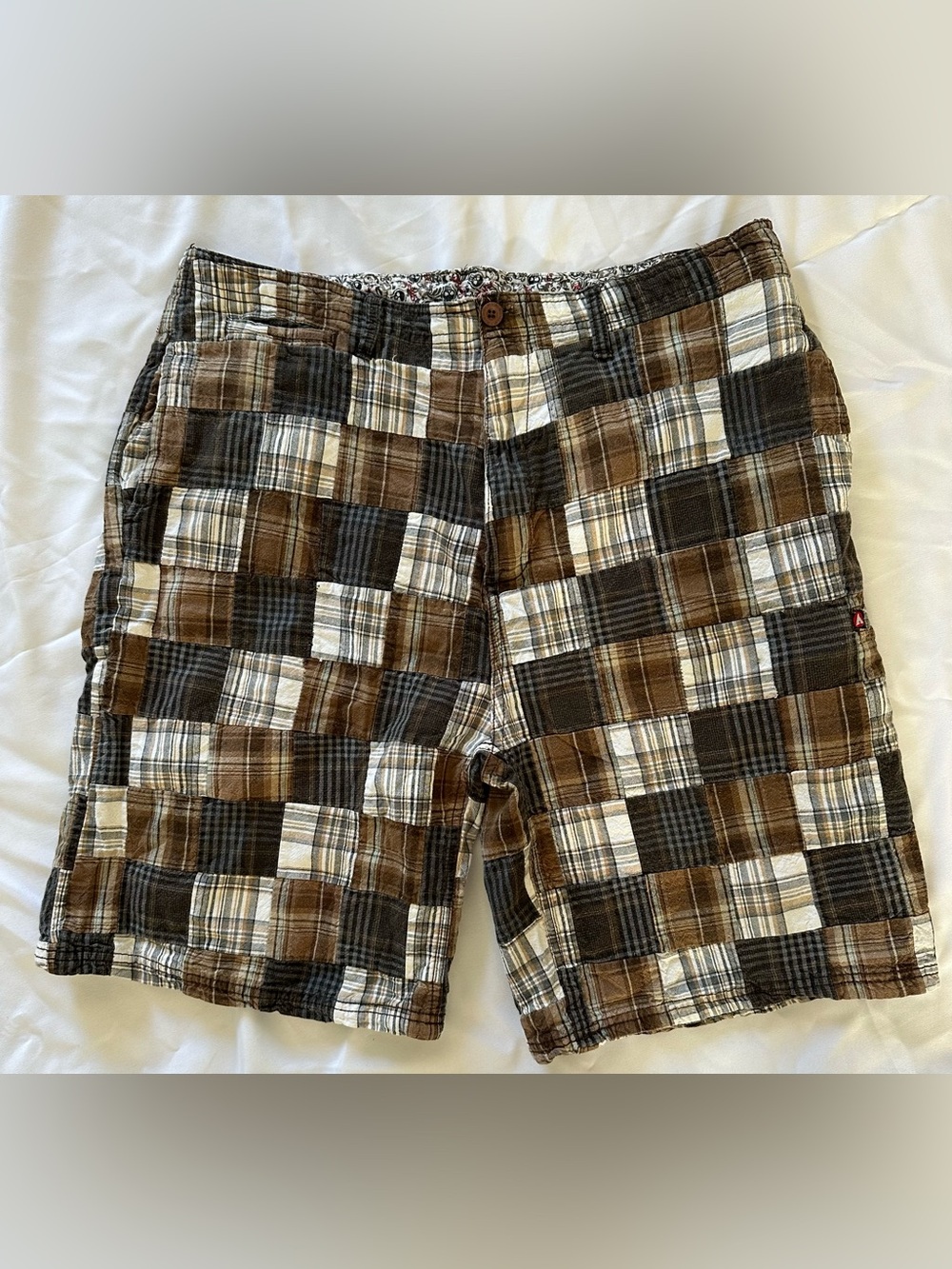 Vintage Airwalk Brown Black White Patchwork Plaid Men's Shorts